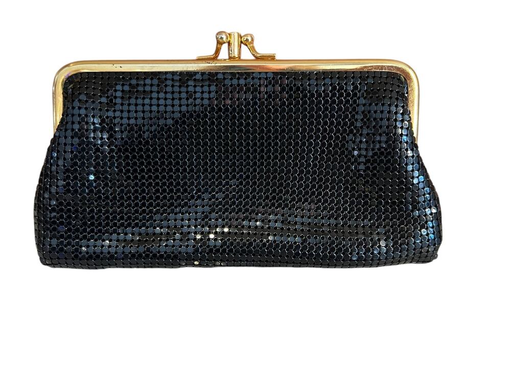 Vintage Double Kiss Lock Mesh Clutch Bag Black